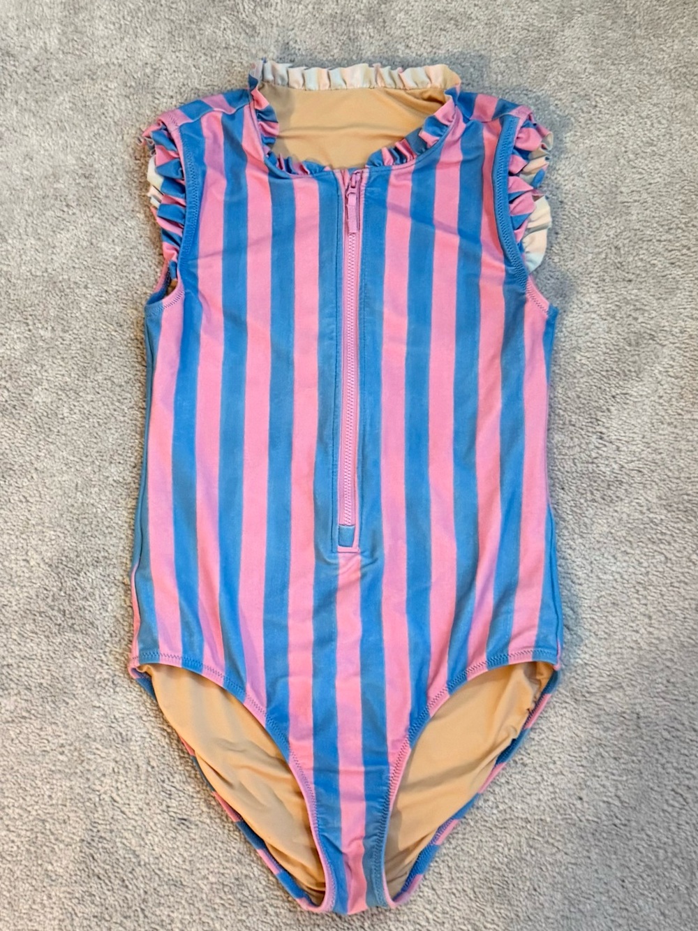 Crewcuts x SZ Blockprint Girls Front-Zip Ruffle One-Piece Swimsuit Size 14